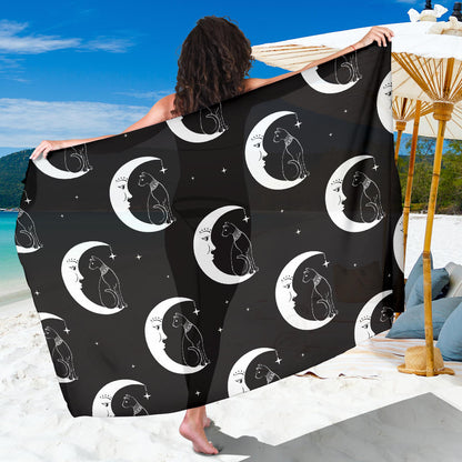 Moon with Cat Pattern Print Design 04 Sarong Pareo Wrap
