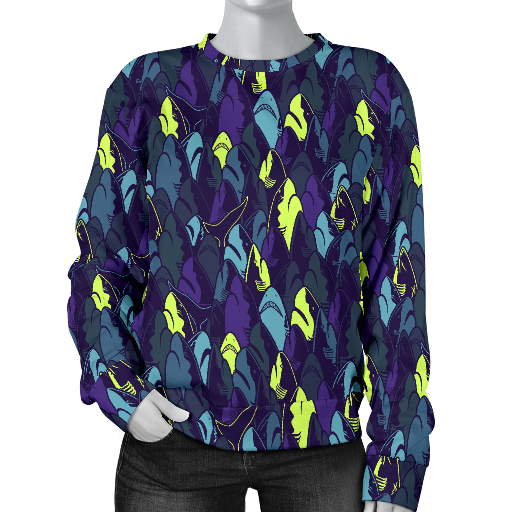 Shark Neon color Print Women Long Sleeve Sweatshirt