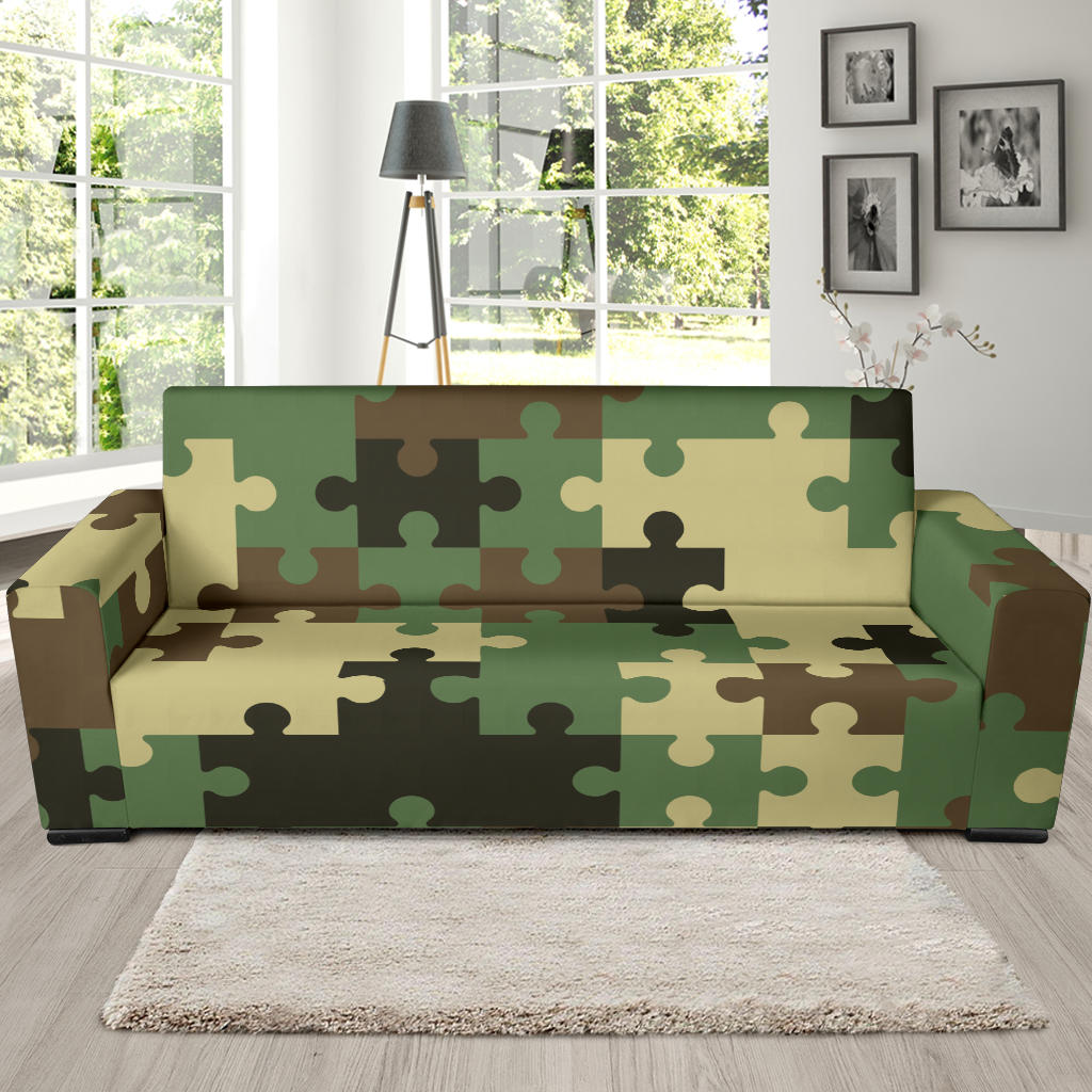 Puzzle Camo Pattern Print Design A03 Sofa Slipcover