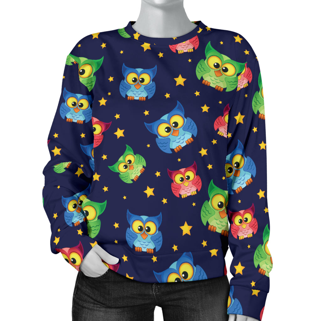 Owl with Star Themed Design Print Women Long Sleeve Sweatshirt
