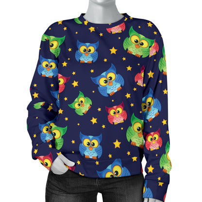 Owl with Star Themed Design Print Women Long Sleeve Sweatshirt