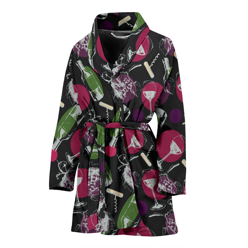 Wine Print Design LKS307 Women Bathrobe