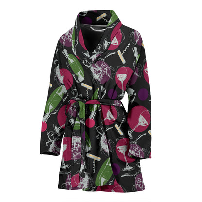 Wine Print Design LKS307 Women Bathrobe