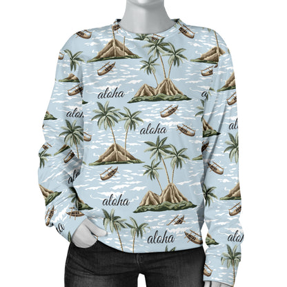 Aloha Hawaii island Design Themed Print Women Long Sleeve Sweatshirt