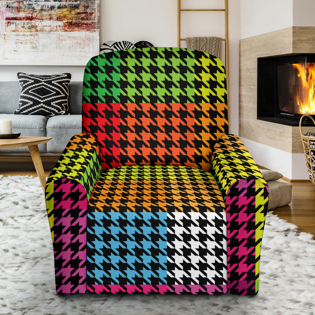 Houndstooth Colorful Pattern Print Design 01 Recliner Slipcover with Pocket