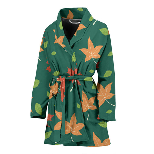 Maple Leaf Pattern Print Design 04 Women Bathrobe