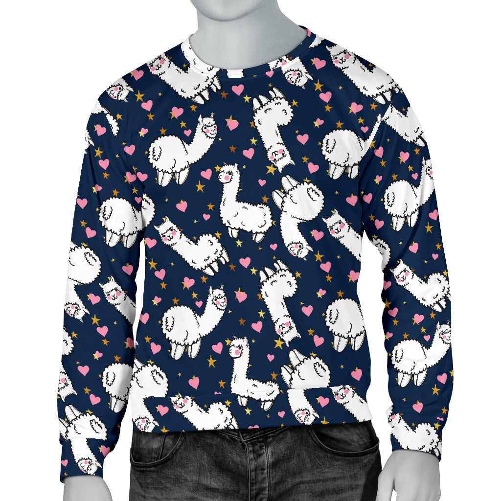 Alpaca Heart Star Design Themed Print Men Long Sleeve Sweatshirt