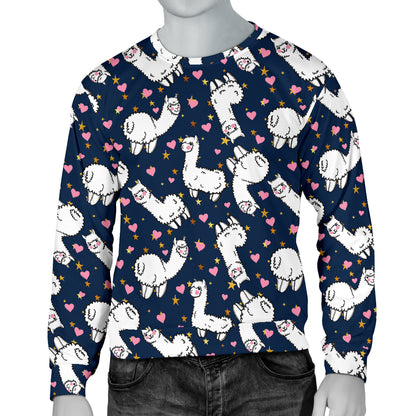 Alpaca Heart Star Design Themed Print Men Long Sleeve Sweatshirt
