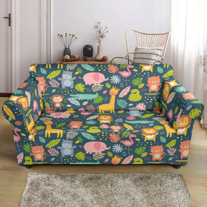 Safari Animal Cartoon Print Design LKS305 Loveseat Couch Slipcover