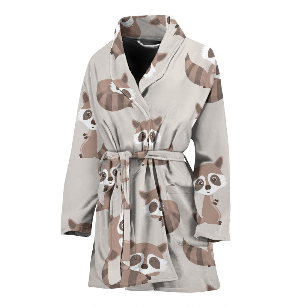 Raccoon Pattern Print Design A05 Women Bathrobe