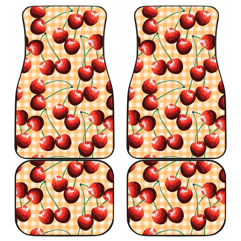 Cherry Orange Plaid Print Car Floor Mats Front Back
