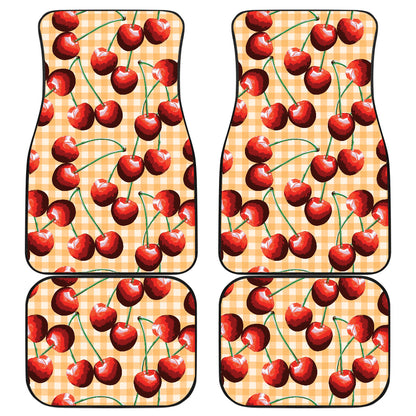 Cherry Orange Plaid Print Car Floor Mats Front Back