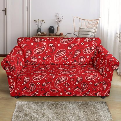 Bandana Paisley Red Print Design LKS3011 Loveseat Couch Slipcover