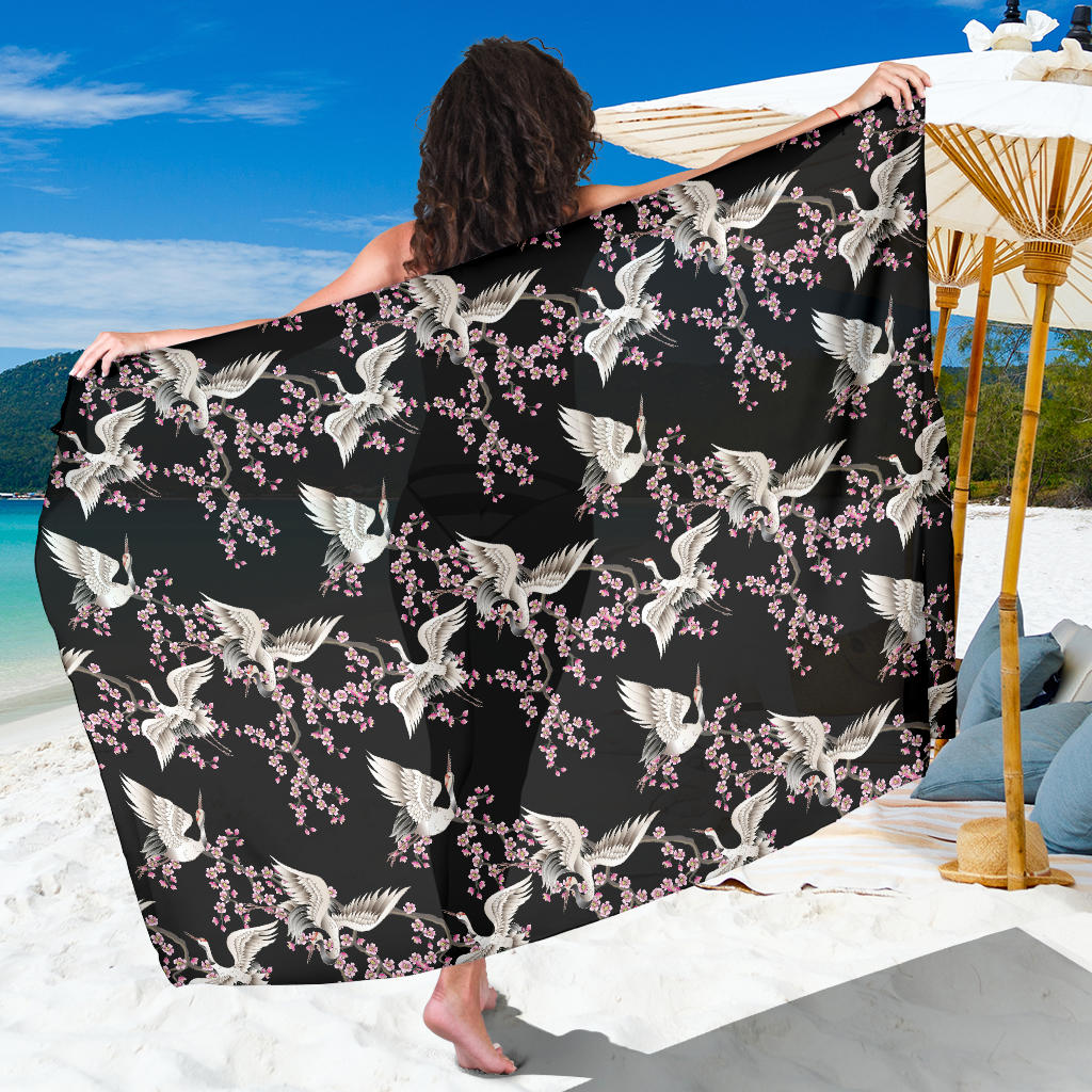 Crane Pattern Print Design 01 Sarong Pareo Wrap