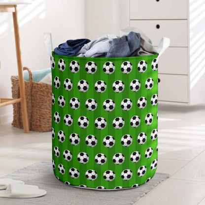 Soccer Ball Green Backgrpund Print Laundry Basket
