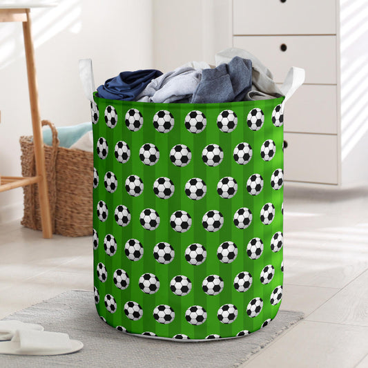Soccer Ball Green Backgrpund Print Laundry Basket