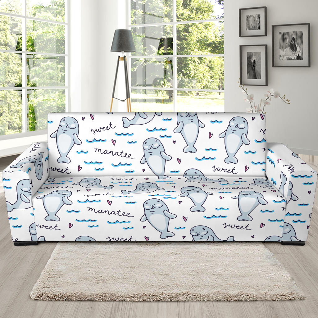 Manatee Baby Pattern Print Design 03 Sofa Slipcover