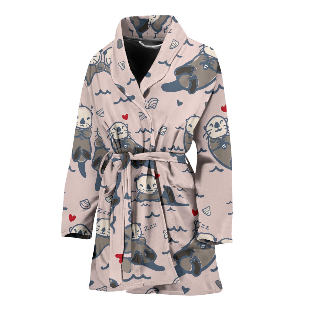 Sea Otter Pattern Print Design 02 Women Bathrobe