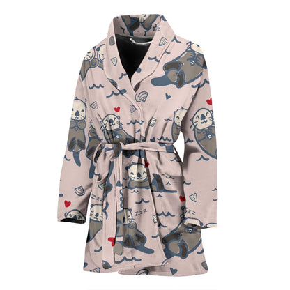 Sea Otter Pattern Print Design 02 Women Bathrobe