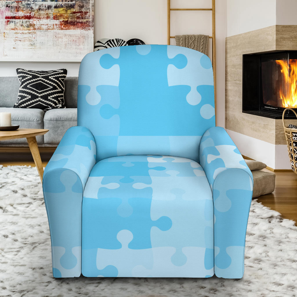Puzzle Blue Pattern Print Design A04 Recliner Slipcover with Pocket