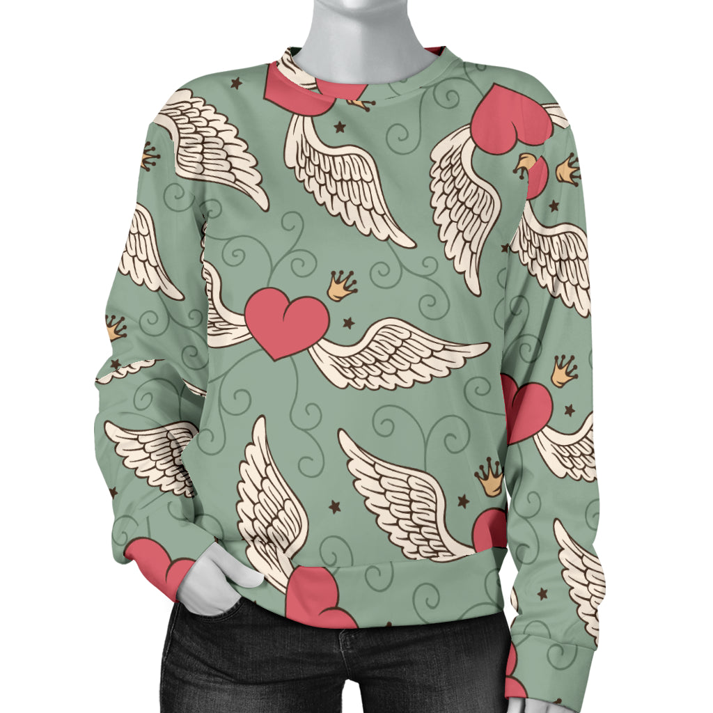 Angel Wings Heart Design Themed Print Women Long Sleeve Sweatshirt