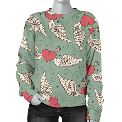 Angel Wings Heart Design Themed Print Women Long Sleeve Sweatshirt