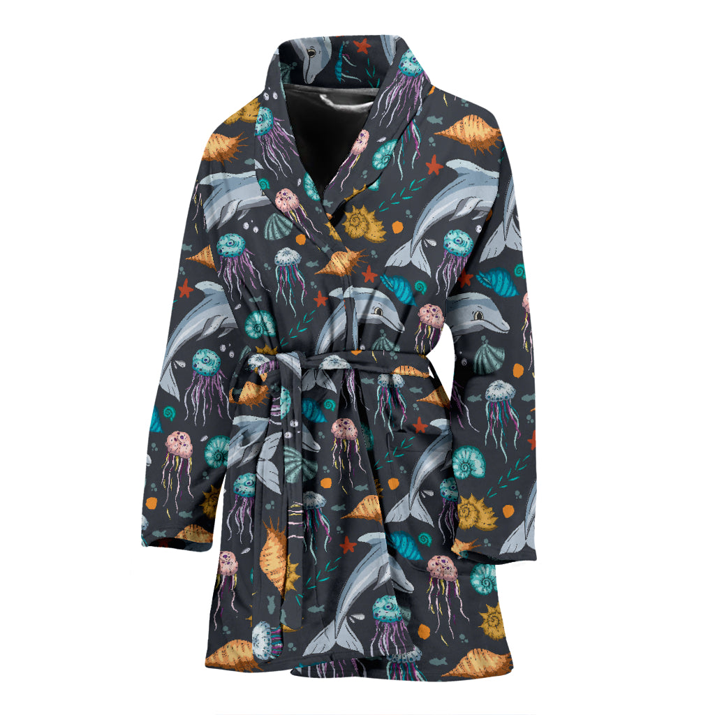 Underwater Dolphin Print Design LKS304 Women Bathrobe