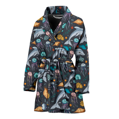 Underwater Dolphin Print Design LKS304 Women Bathrobe