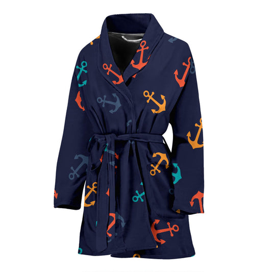 Anchor Pattern Print Design 05 Women Bathrobe