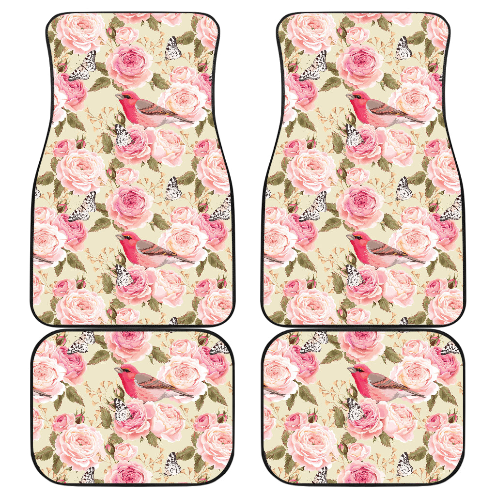 Bird Butterfly Pink Flower Print Pattern Car Floor Mats Front Back
