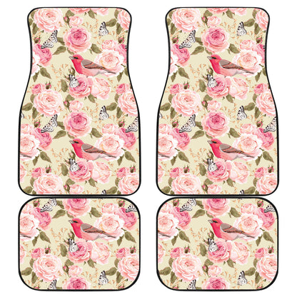 Bird Butterfly Pink Flower Print Pattern Car Floor Mats Front Back