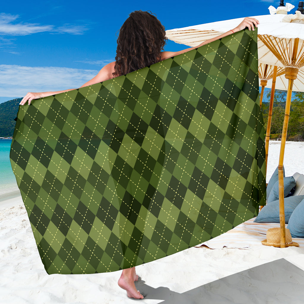 Argyle Green Pattern Print Design 01 Sarong Pareo Wrap