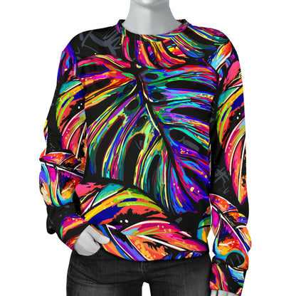 Neon Color Tropical Palm Leaves Women Long Sleeve Sweatshirt