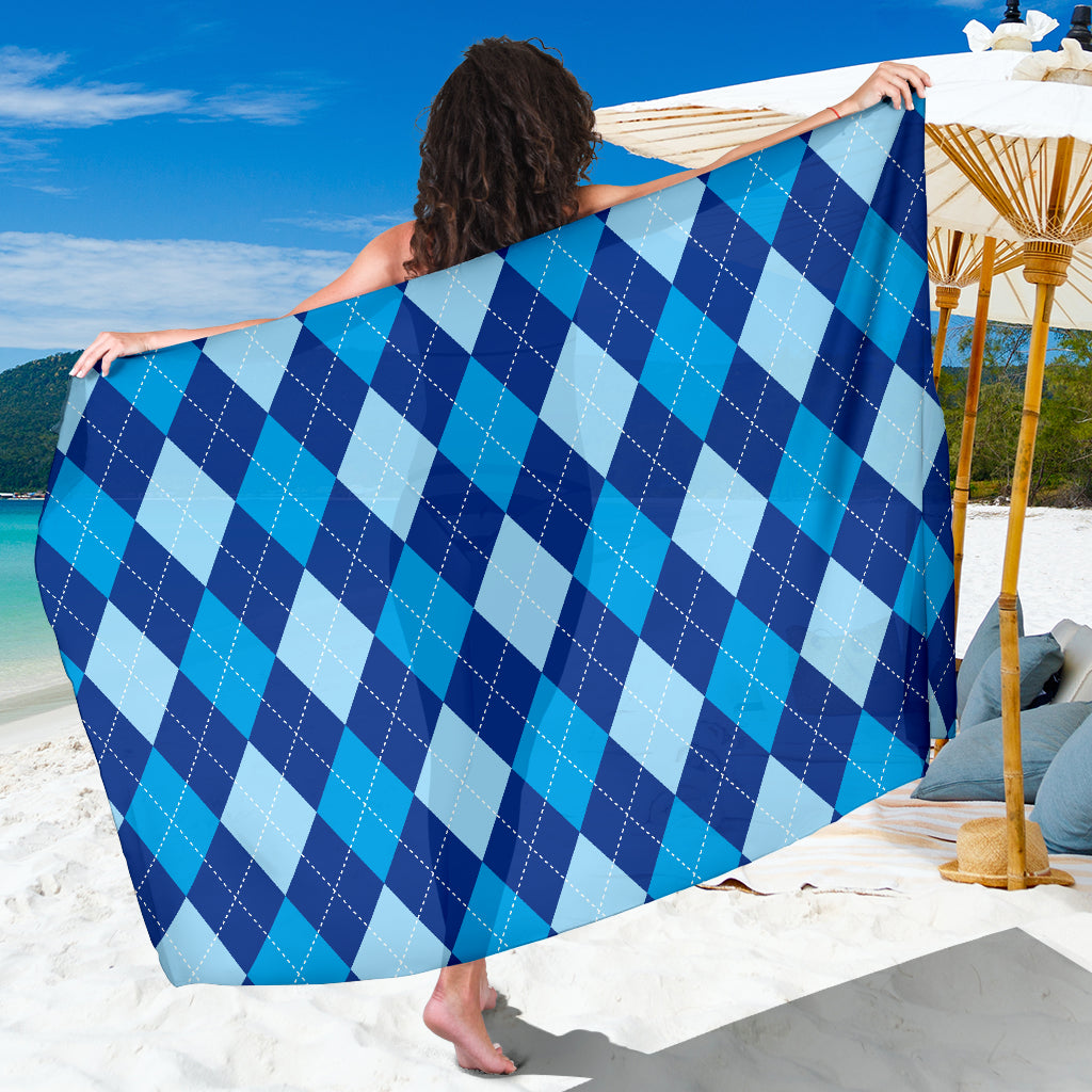 Argyle Blue Pattern Print Design 02 Sarong Pareo Wrap