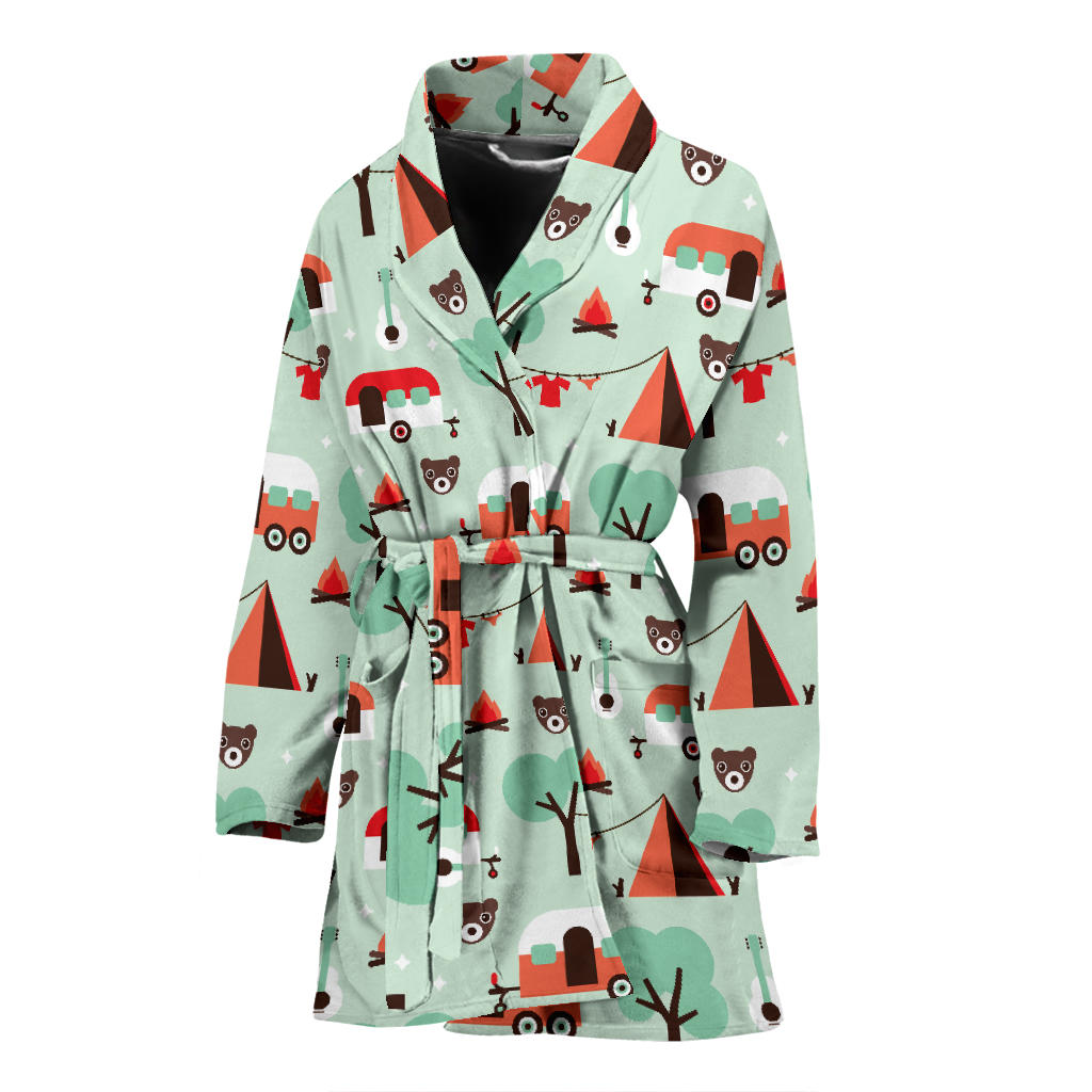 Camper Tent Pattern Print Design 01 Women Bathrobe