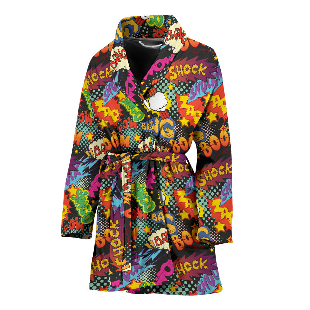 Comic Book Pattern Print Design 01 Women Bathrobe
