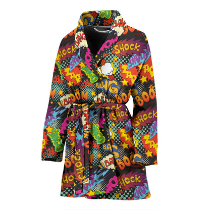 Comic Book Pattern Print Design 01 Women Bathrobe