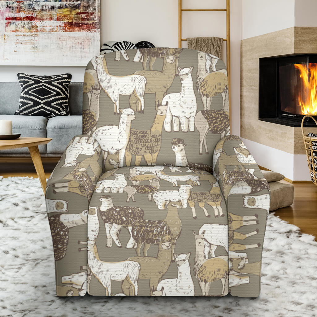 Alpaca Pattern Print Design 01 Recliner Slipcover with Pocket