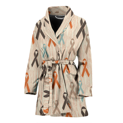 Cancer Awareness Pattern Print Design 01 Women Bathrobe