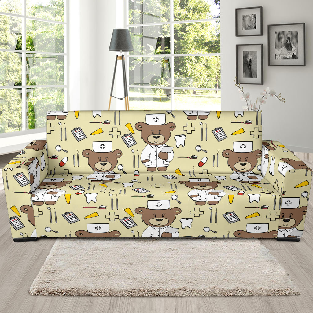 Nurse Bear Pattern Print Design A02 Sofa Slipcover