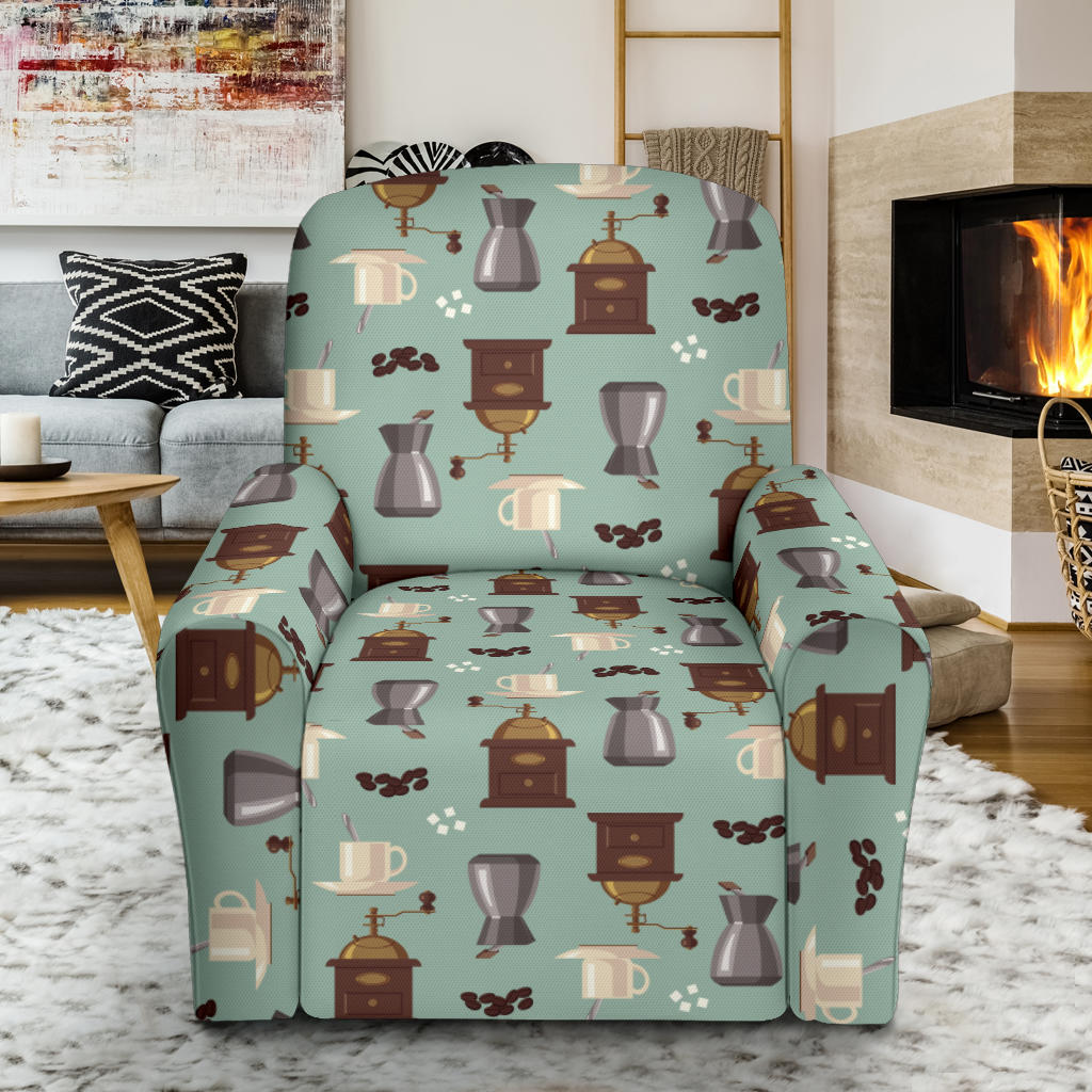 Coffee Pattern Print Design 04 Recliner Slipcover with Pocket