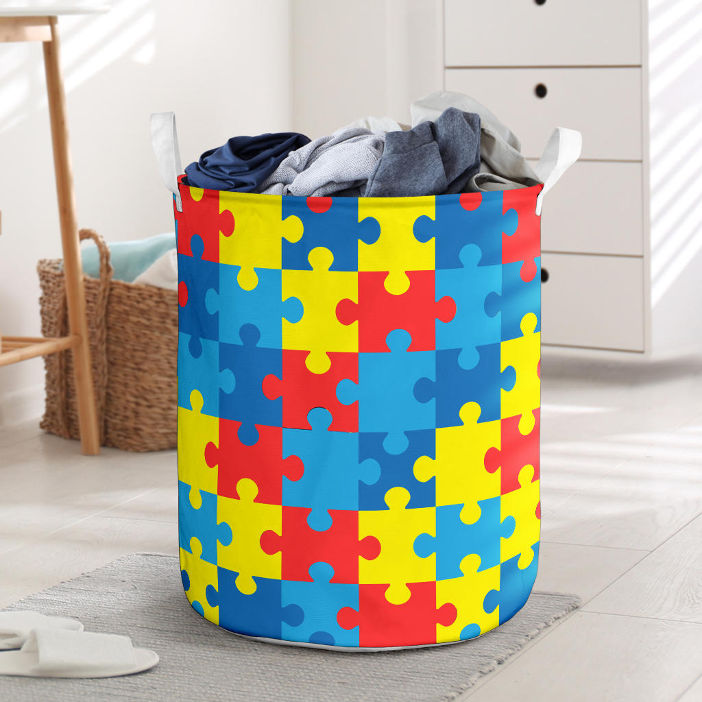 Autism Awareness Puzzles Design Print Laundry Basket