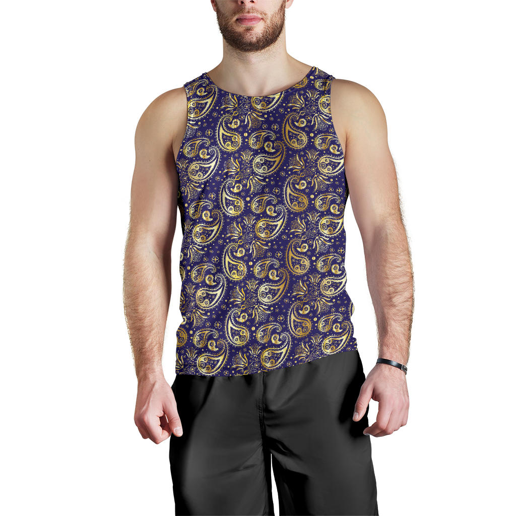 Paisley Blue Yellow Design Print Men Tank Top