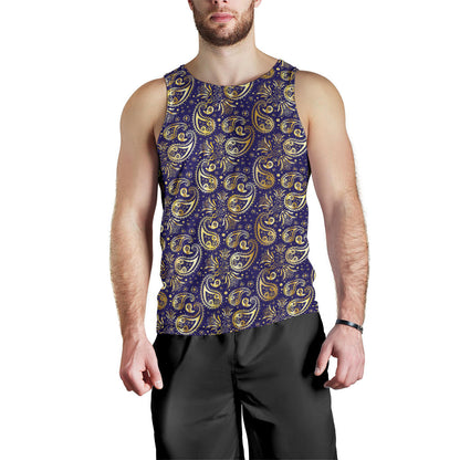 Paisley Blue Yellow Design Print Men Tank Top