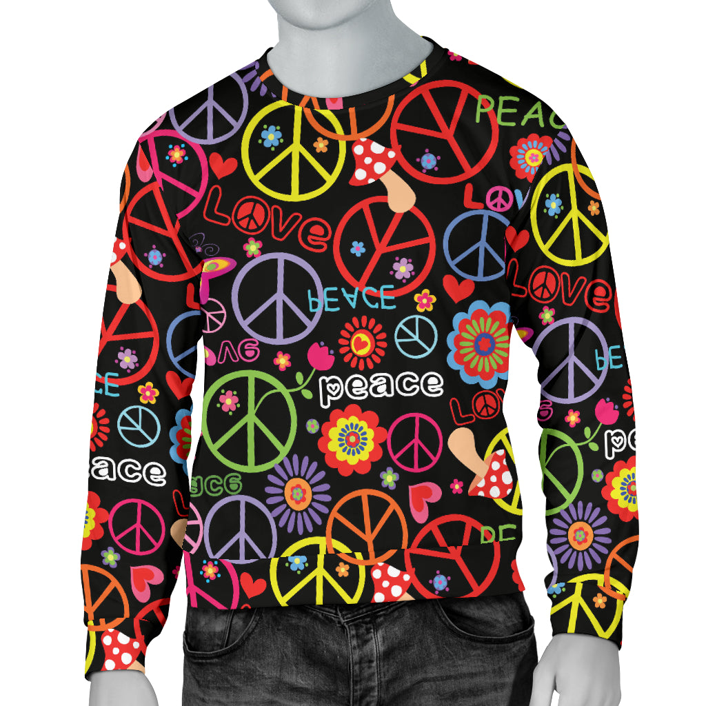 Peace Sign Colorful Design Print Men Long Sleeve Sweatshirt