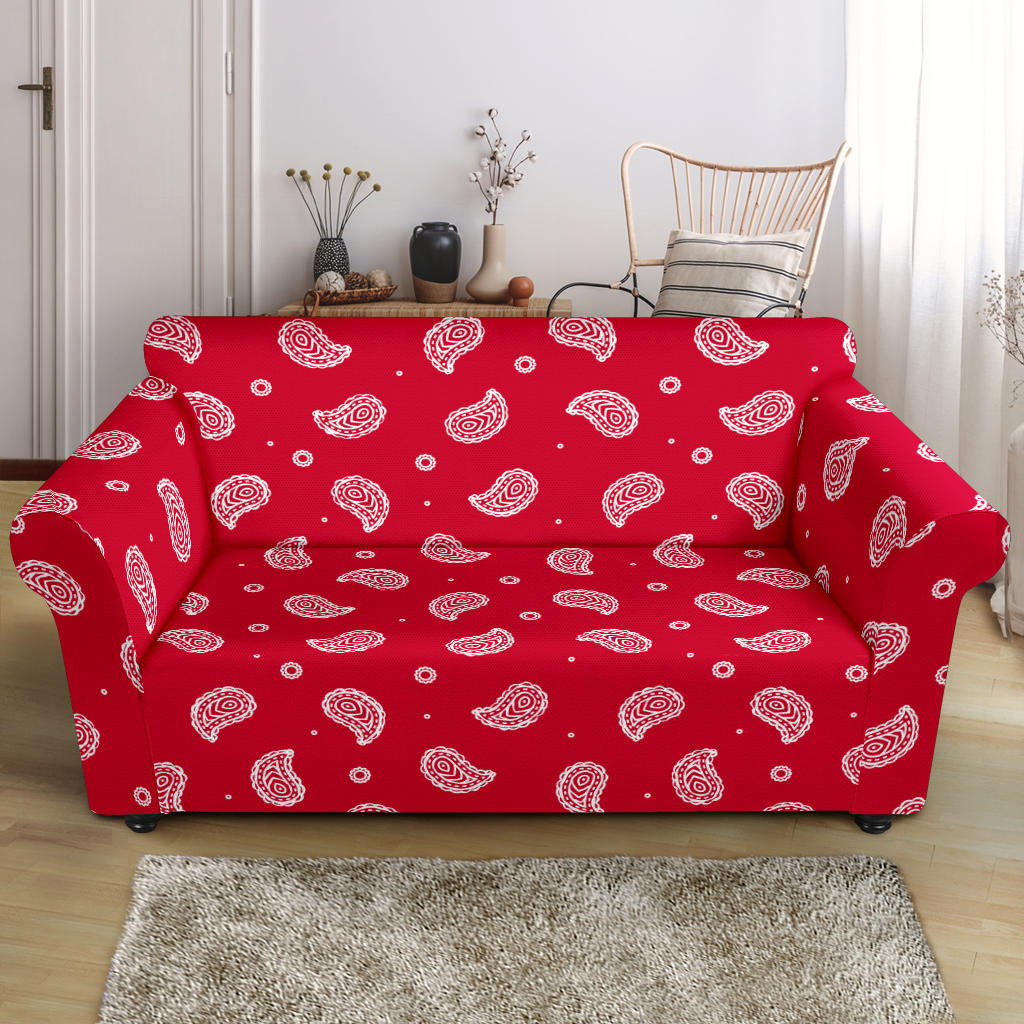 Bandana Red Paisley Print Design LKS305 Loveseat Couch Slipcover