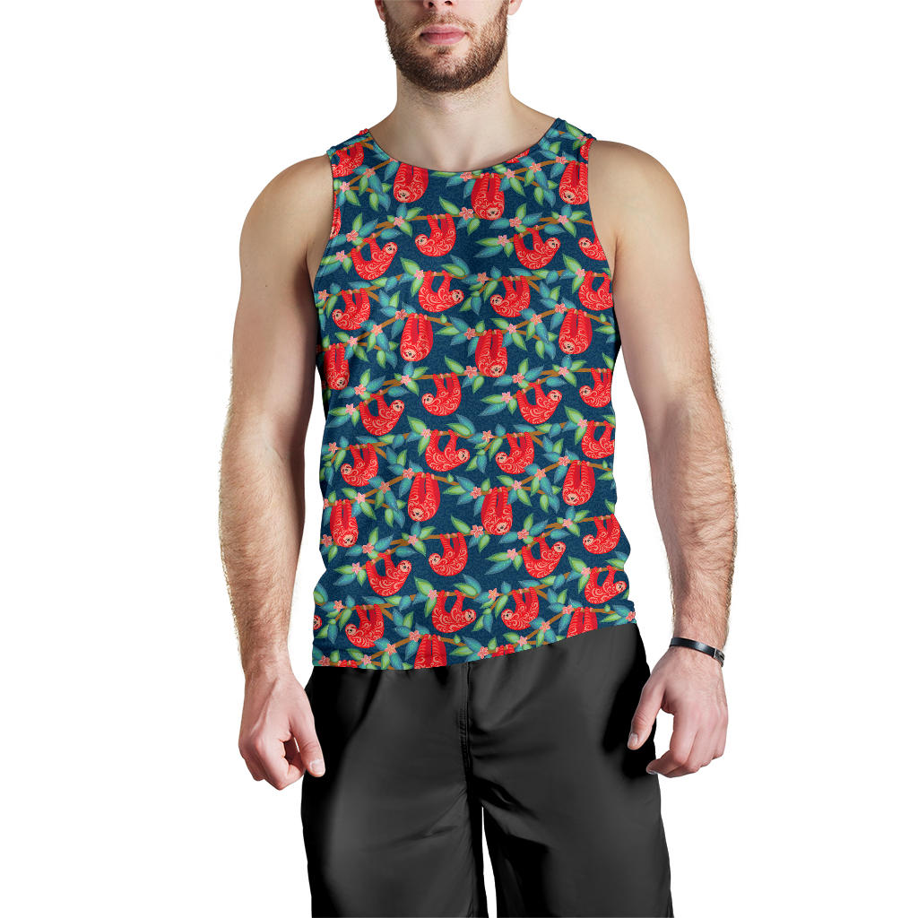 Sloth Red Design Themed Print Men Tank Top
