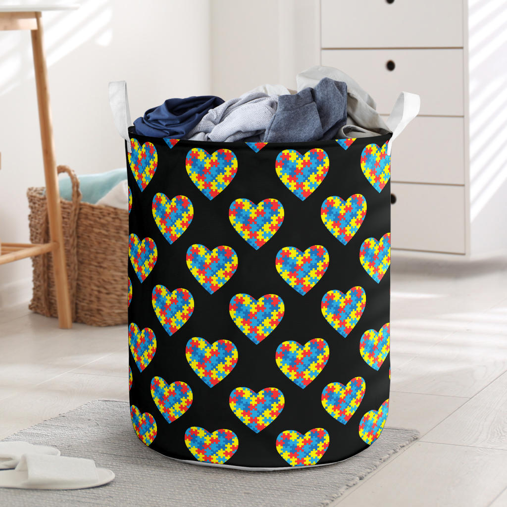 Autism Awareness Heart Design Print Laundry Basket