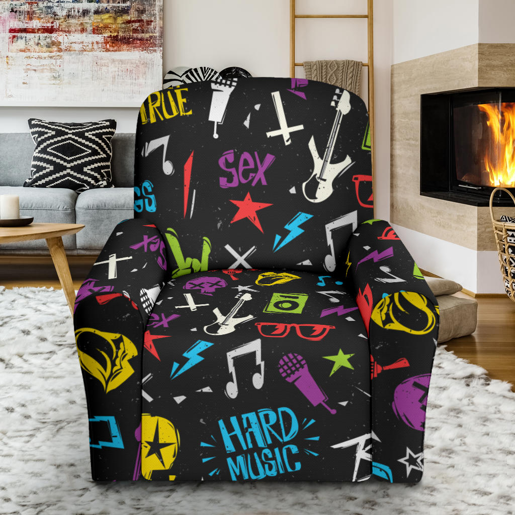Rock and Roll Pattern Print Design A02 Recliner Slipcover with Pocket
