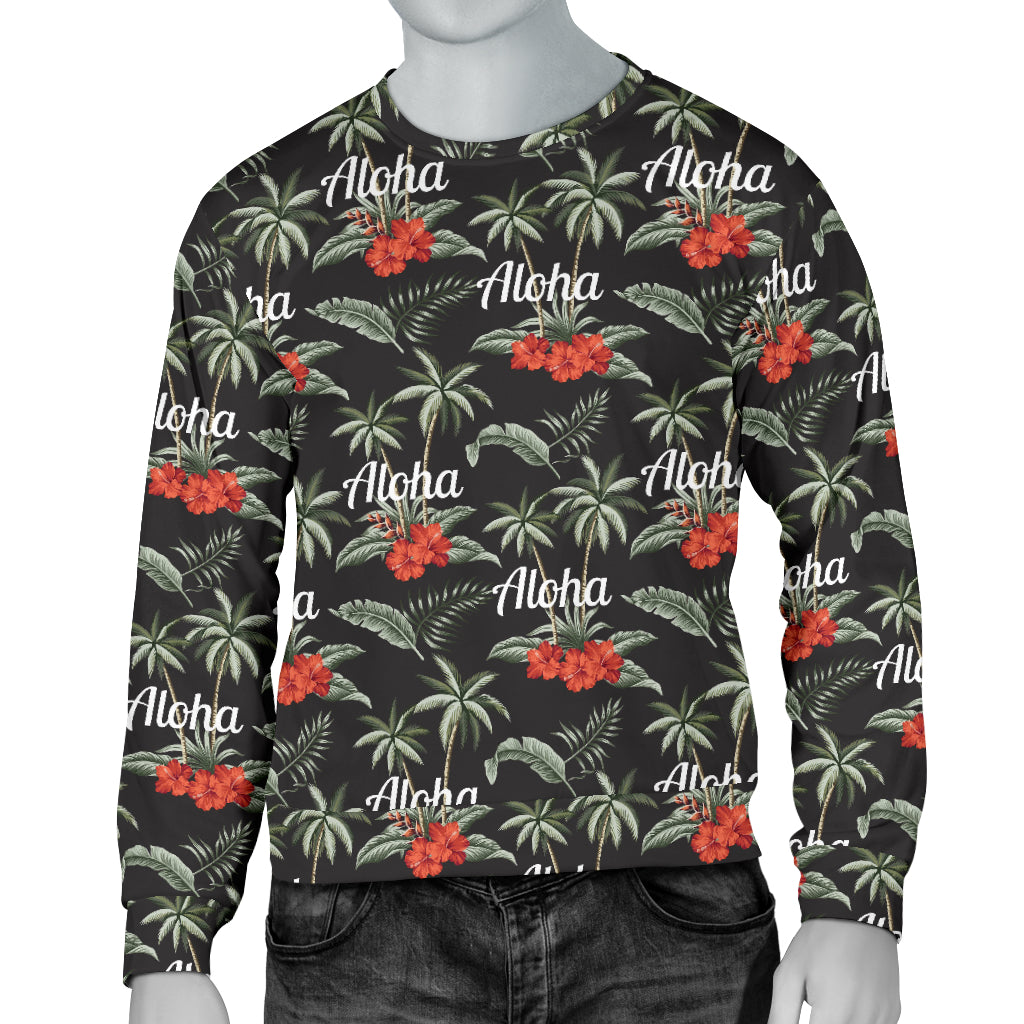 Aloha Palm Tree Design Themed Print Men Long Sleeve Sweatshirt